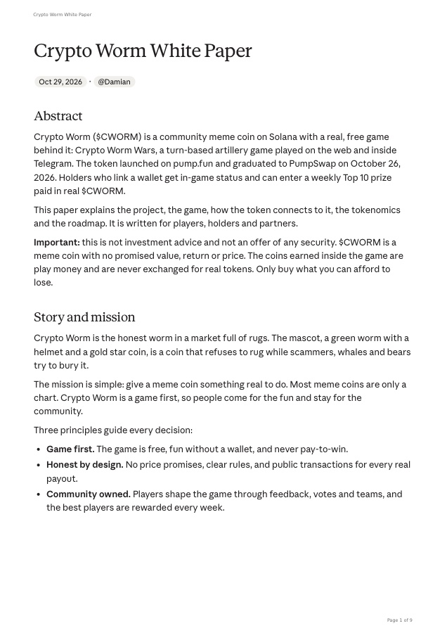 First page of the Crypto Worm White Paper